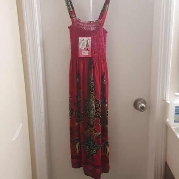 NWT SHI YUNLAI PINK PAISLEY MIDI SUNDRESS SWIM WEAR BEACH COVER UP M/L - Picture 1 of 4